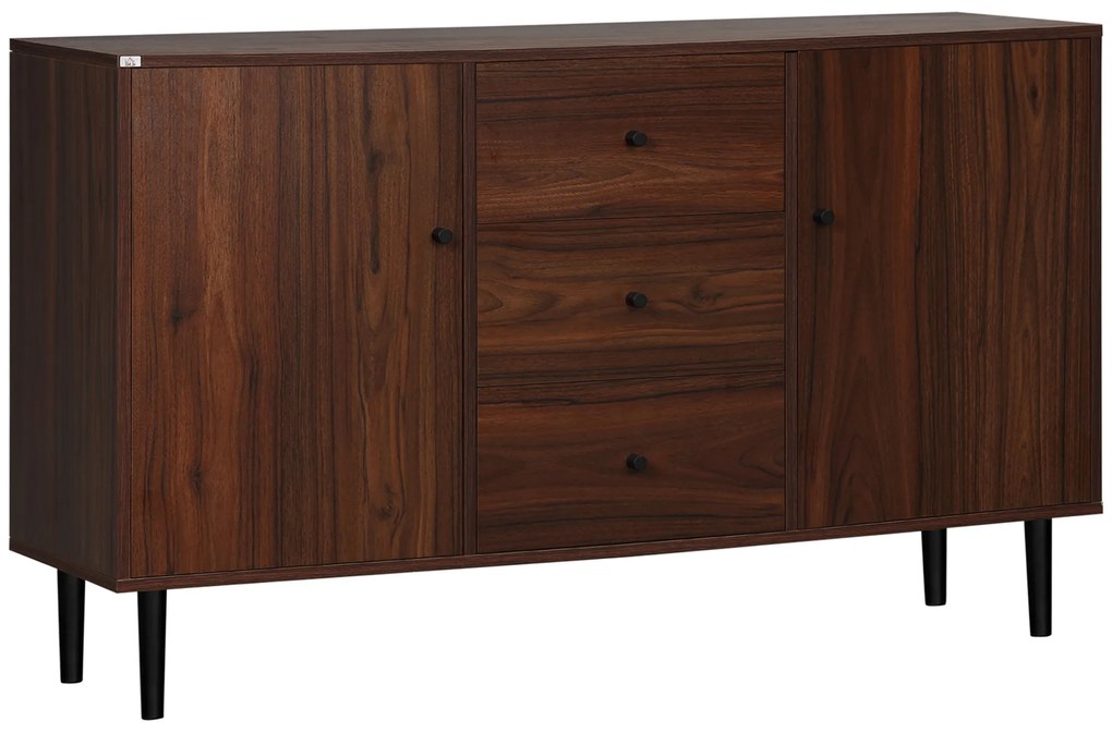 HOMCOM Bufet modern pentru sufragerie, hol din lemn si PAL cu 2 dulapuri si 3 sertare, 127x40x76 cm, maro si negru | AOSOM RO