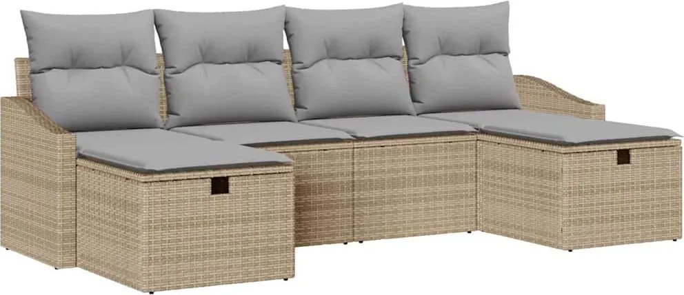 vidaXL Set de canapele pentru grădină cu pernă 6 pcs Bej Rattan poli