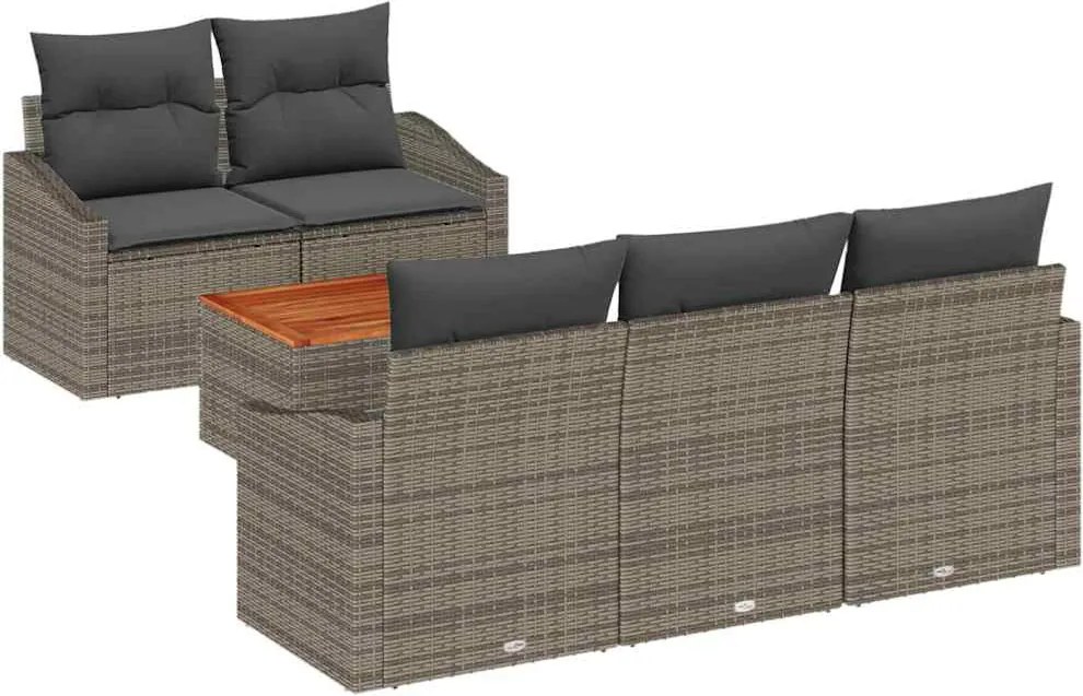 vidaXL Set de canapele pentru grădină cu pernă 6 pcs Gri poliratan