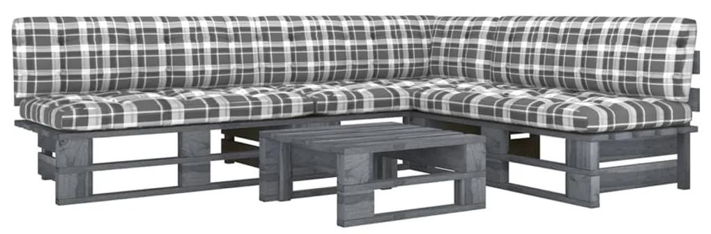 3066710 vidaXL Set mobilier din paleți cu perne, 4 piese, gri, lemn pin tratat