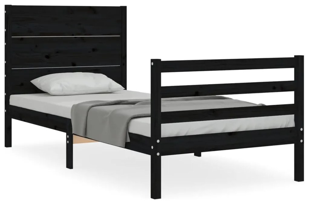 3194625 vidaXL Cadru de pat cu tăblie, negru, 90x200 cm, lemn masiv