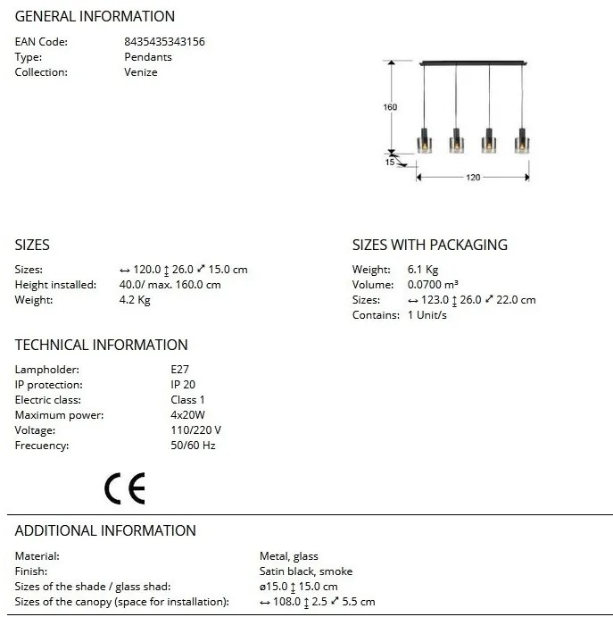 Lustra suspendata design modern Venize 4L