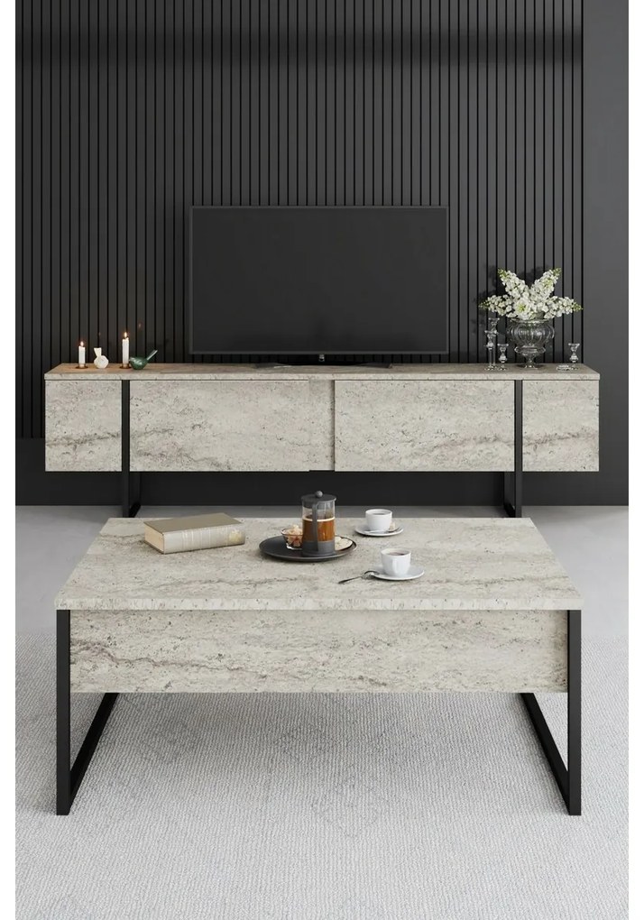 Măsuță de conferință Luxe Travertine și Negru