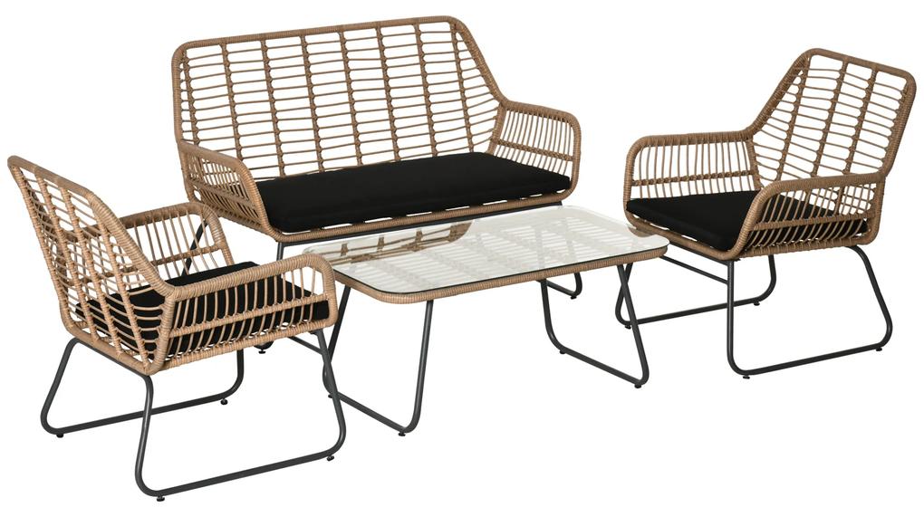 Outsunny Set de canapele pentru veranda, din ratan, cu 4 piese, Natural | Aosom Ro