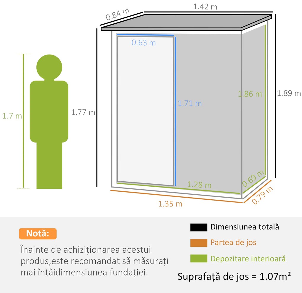 Outsunny Magazie Grădină Dulap pentru Scule 142x84x189cm Din Otel Impermeabil Verde Inchis | Aosom Romania