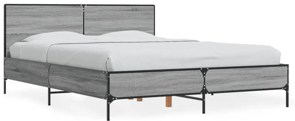 3280035 vidaXL Cadru de pat, gri sonoma, 140x190 cm, lemn prelucrat și metal
