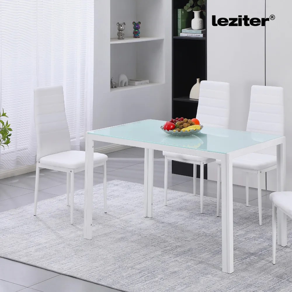 Masă pătrată Ezra 140 cm, din sticlă, albă