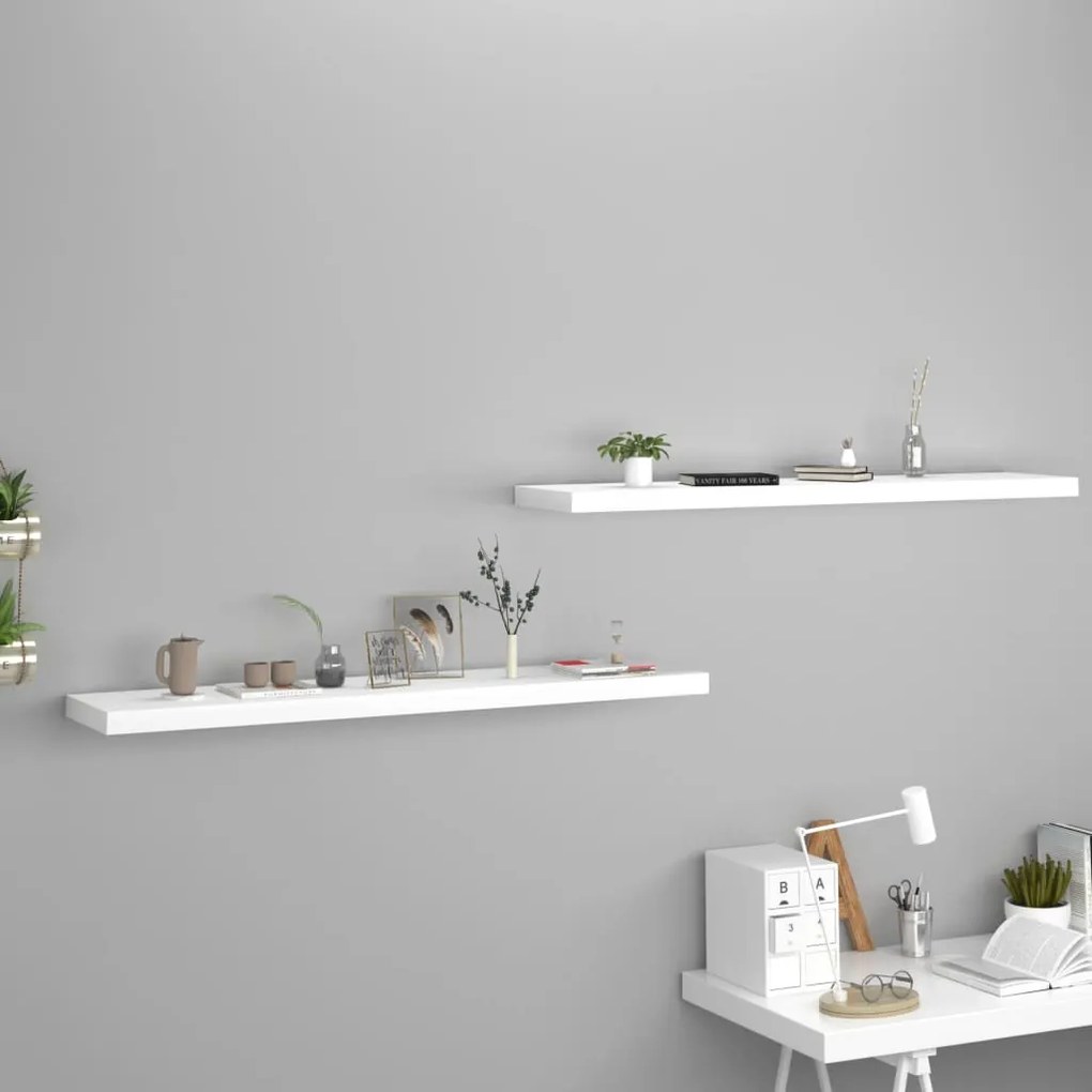 vidaXL Rafturi de perete suspendate, 2 buc., alb, 120x23,5x3,8 cm, MDF