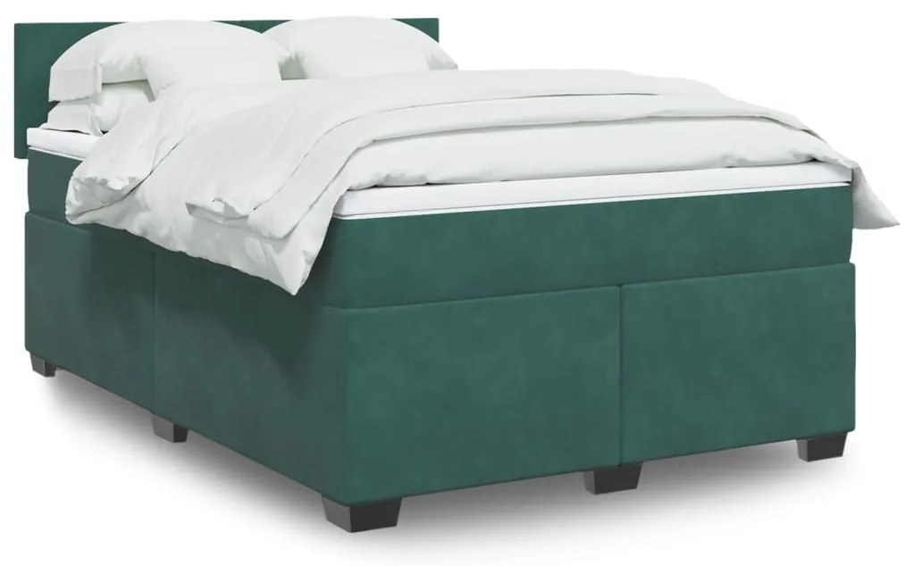 vidaXL Pat box spring cu saltea, verde închis, 140x190 cm, catifea