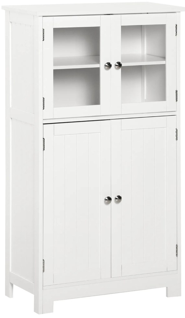 kleankin Mobile Bagno con 2 Armadietti e Ante in Vetro, Mobiletto Bagno Salvaspazio con Ripiano Regolabile, Armadietto da Terra per Sala da Pranzo, Salotto, Soggiorno, Cucina, 60x30x108.5 cm, Bianco | Aosom Romania