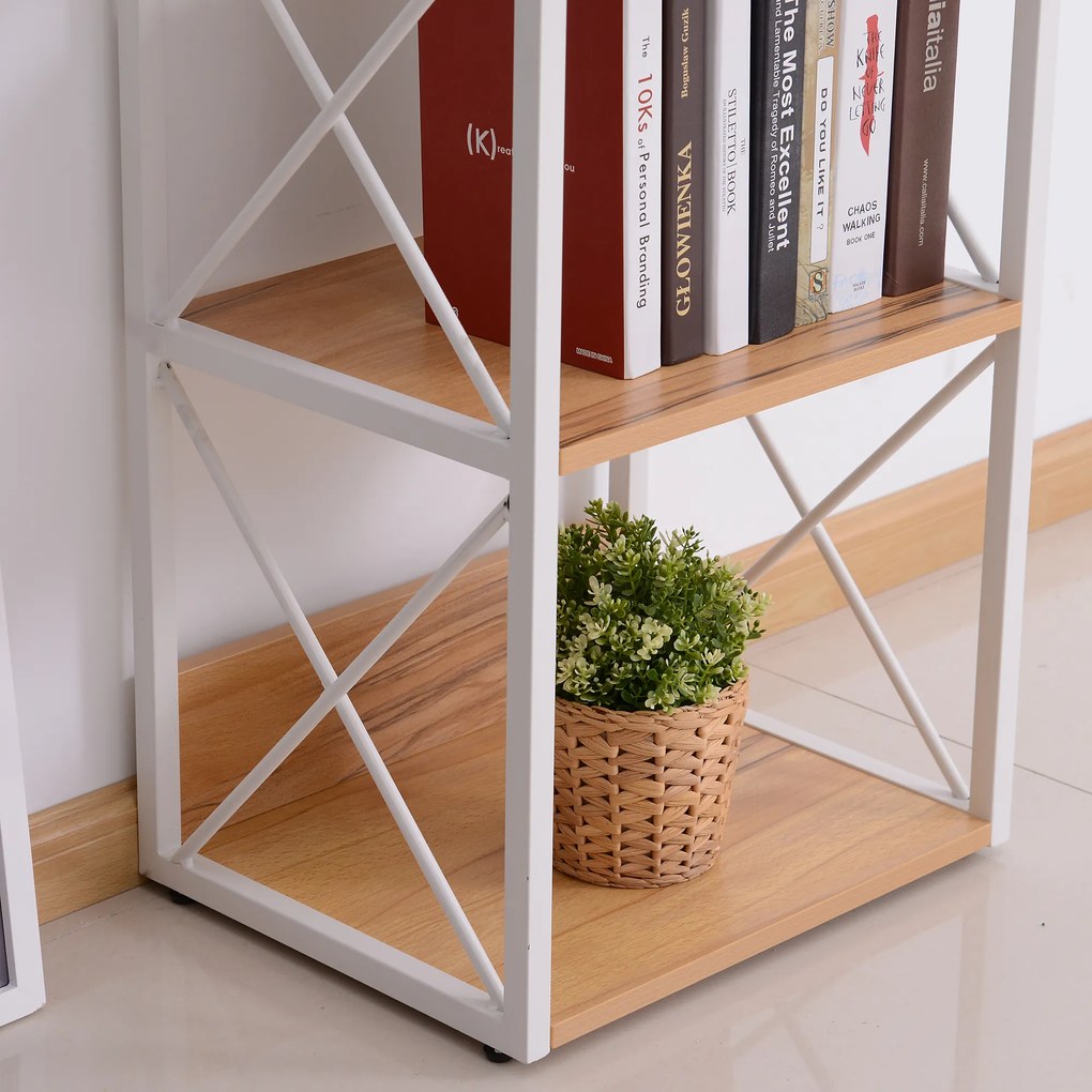 Mobilier Rastel Librarie 3 Rafturi cu Schelet in Otel Alb si Rafturi in Lemn 40x35x72.5cm HOMCOM | Aosom Romania