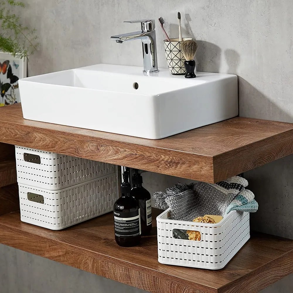 Coș de depozitare din plastic reciclat alb Country - Rotho