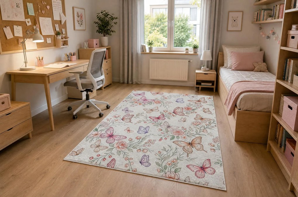 BAMBINO 61450 covor lavabil Fluturi pentru copii anti-alunecare - cremă / roz