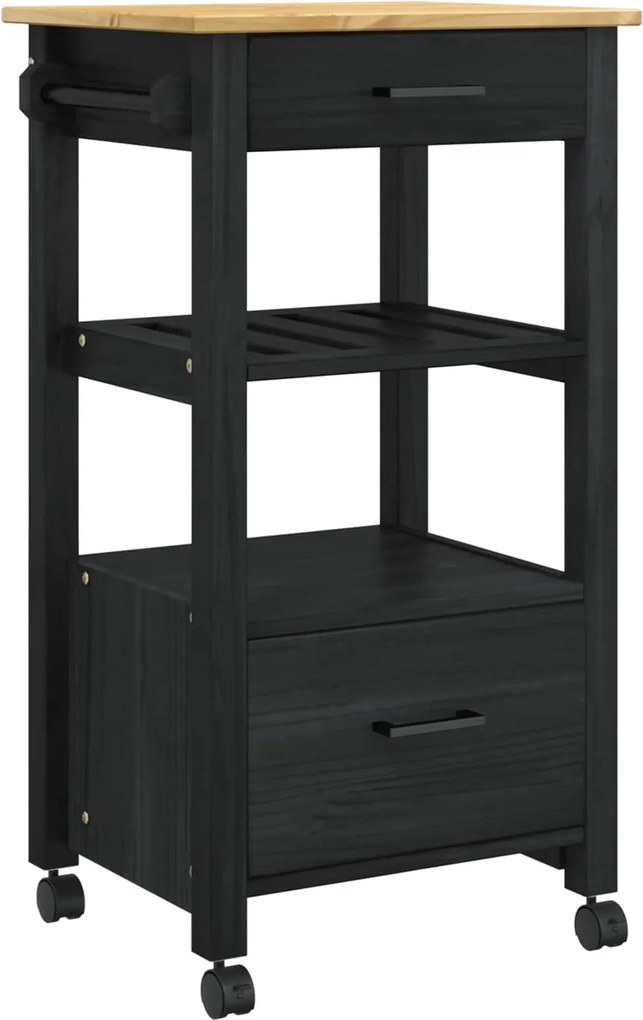 vidaXL Troler de Bucătărie MONZA Negru 48 x 40 x 88,5 cm