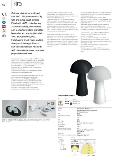 Redo 90439 - Lampă tactilă LED reglabilă KIRA, 4,7 W, 230 V, 2200 mAh, negru