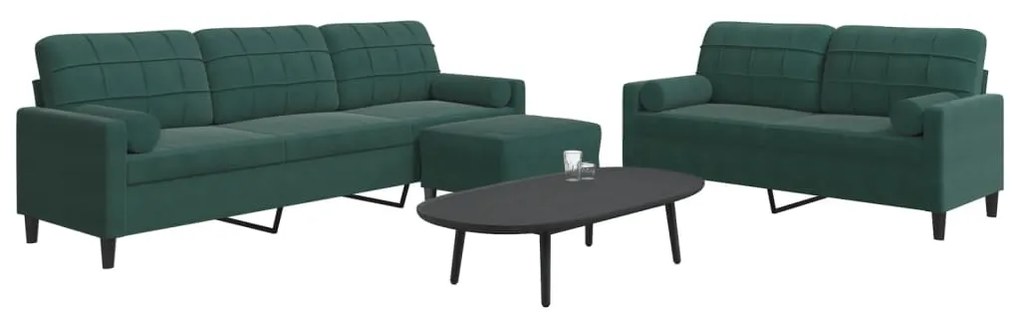 vidaXL Set canapele cu perne/rulouri, 3 piese, verde închis, catifea