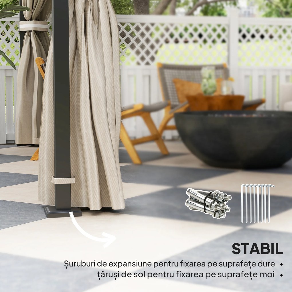 Outsunny Pavilion pentru Exterior cu Baldachin, Acoperiș Dublu, Plasă și Draperii, 370x303x290 cm, Bej | Aosom Romania