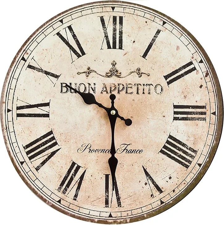 Ceas de perete lemn rotund vintage Buon Apetito ø35