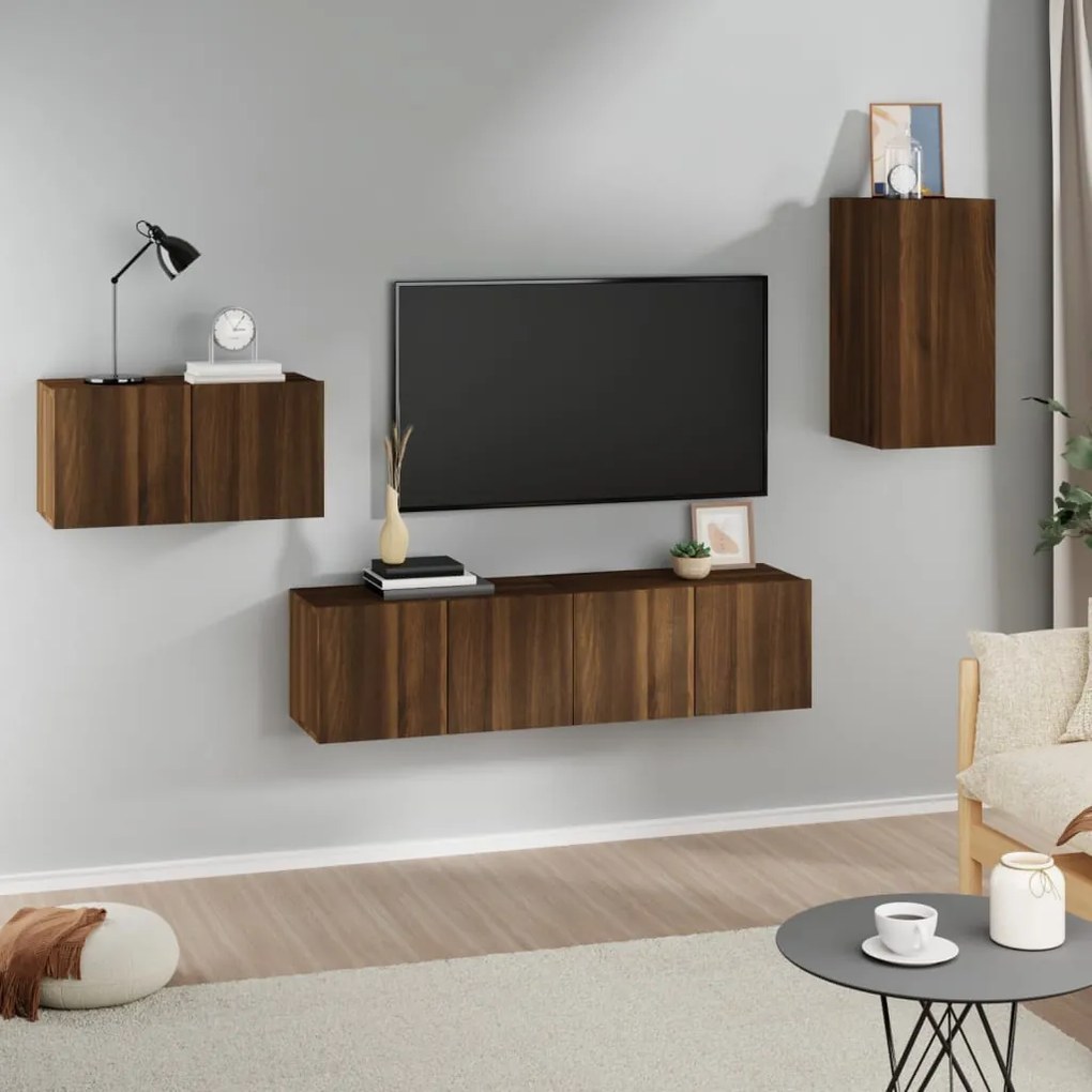 3120262 vidaXL Set dulapuri TV, 4 piese, stejar maro, lemn prelucrat
