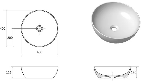 Ravak XJX01140003 - Lavoar pentru blat UNI SLIM, Ø 40 cm, ceramică, alb