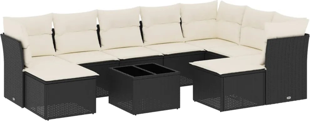 vidaXL Set canapele de grădină cu perne, 10 piese, negru, poliratan