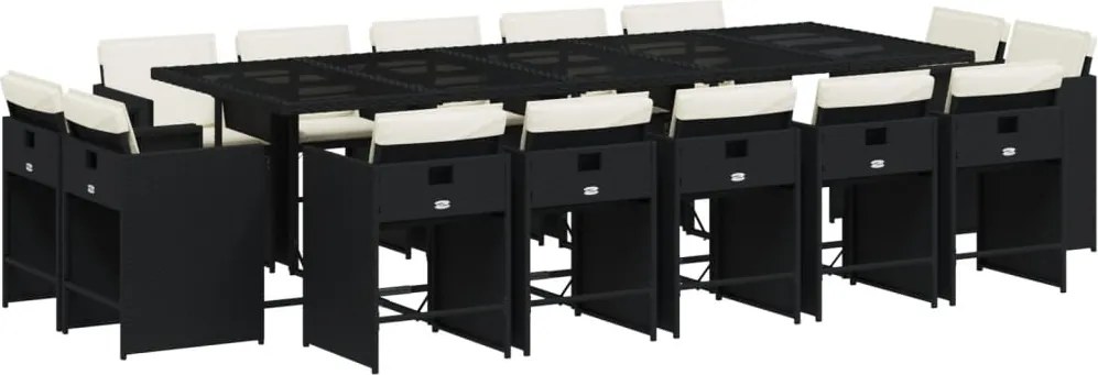 vidaXL Set mobilier de grădină cu perne, 15 piese, negru, poliratan
