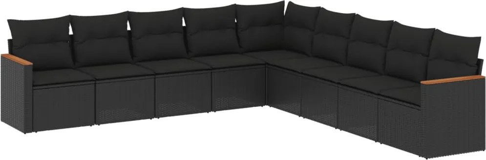 vidaXL Set mobilier de grădină cu perne, 9 piese, negru, poliratan