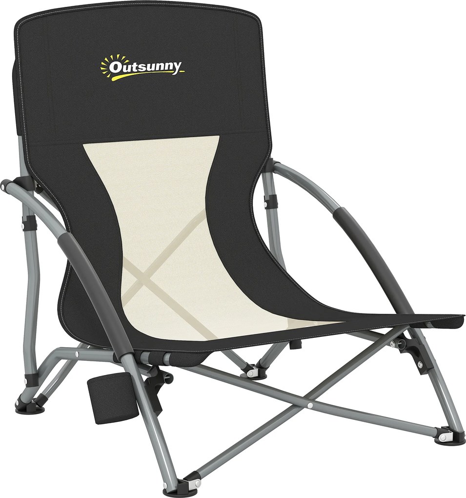 Outsunny Scaun de plajă pliabil, scaun camping pliabil ușor, husă de transport, suport pentru pahar, 58 x 55 x 62 cm, negru | Aosom Romania