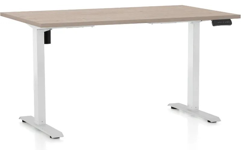 Masa inaltime reglabila OfficeTech B, 140 x 80 cm, bază albă, stejar