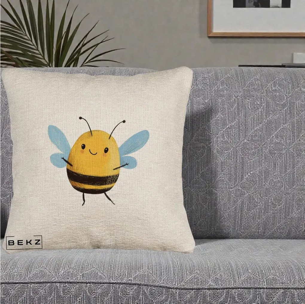 Perna Decorativa Buburuza pe Trifoi cu Patru Foi, 40x40 cm, Bej Canapea, Husa Detasabila, Perna Inclusa, BEKZ®
