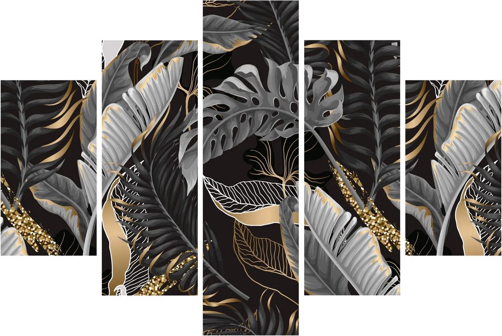 Tablou - Frunze tropicale, Galben - auriu (150x105 cm)