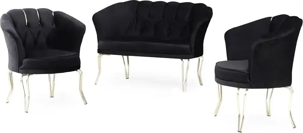 Fotoliu Viena, scaun, negru-auriu, picioare metal auriu, Homs