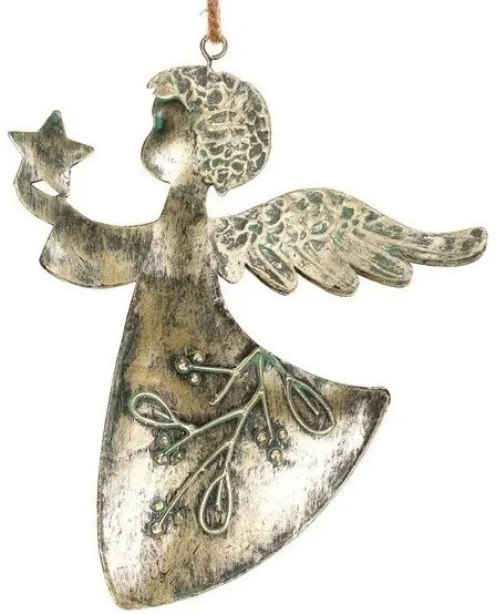 Decorație de Crăciun suspendată Înger 2 buc.,metal, auriu, 16 x 1 x 13 cm