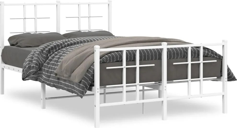 vidaXL Cadru de pat metalic cu tăblie, alb, 120x200 cm