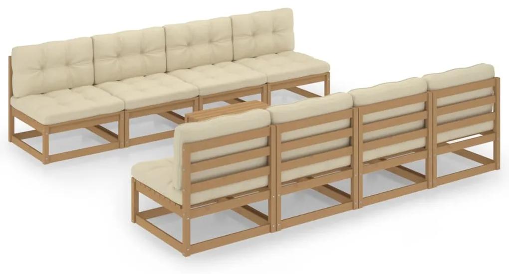 3076407 vidaXL Set mobilier de grădină cu perne, 9 piese, lemn masiv de pin