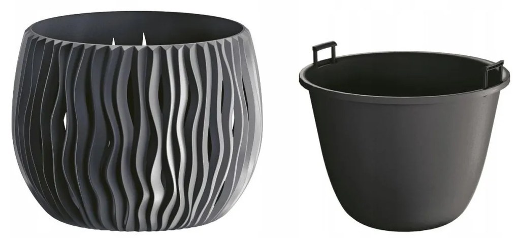 Ghiveci decorativ de flori, rotund, antracit, 2.3 L, 23.8x16.1 cm, Sandy Bowl