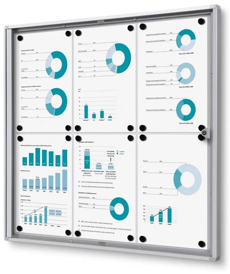Vitrina informatii interioare Economy 6 x A4 - spate metalic, ignifug, aluminiu