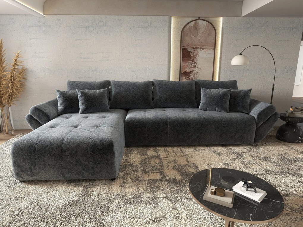 Colțar extensibil dumonde cu ladă de depozitare si sezut confortabil din spuma high-density, Berlin XL Euphoria Graphite 350x185 cm