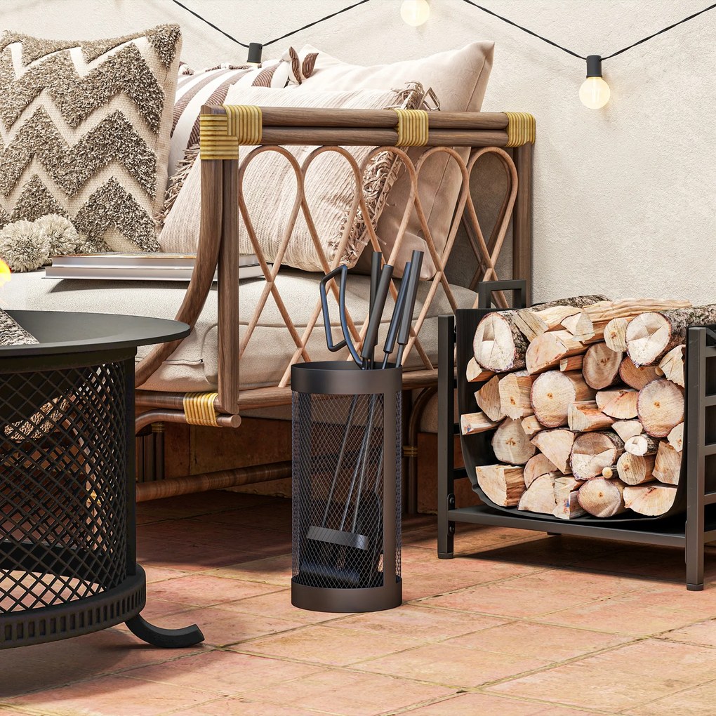 Outsunny Set Accesorii Șemineu 5 Piese Metal cu Coș Mătură Lopată Clești Negru | Aosom Romania