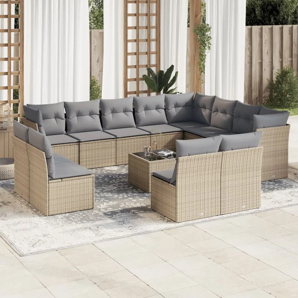 vidaXL Set canapele de grădină, 13 piese, cu perne, bej, poliratan