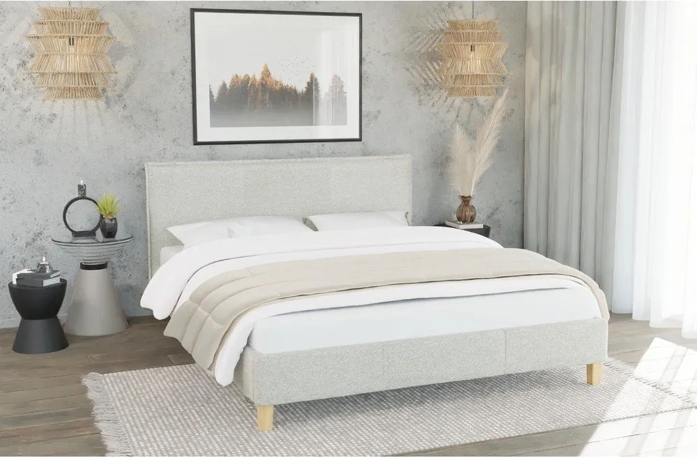 Pat matrimonial bej tapițat cu somieră 140x200 cm Tina – Ropez