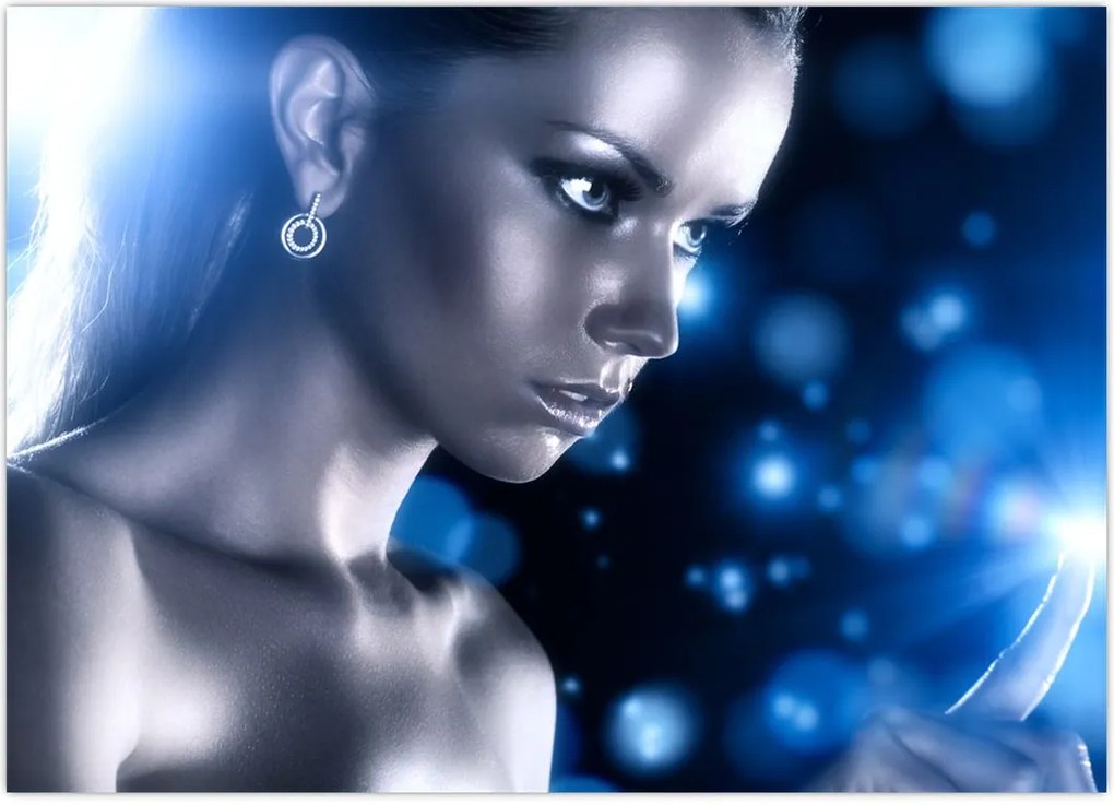 Tablou - Femeia, sclipici albastru (70x50 cm)