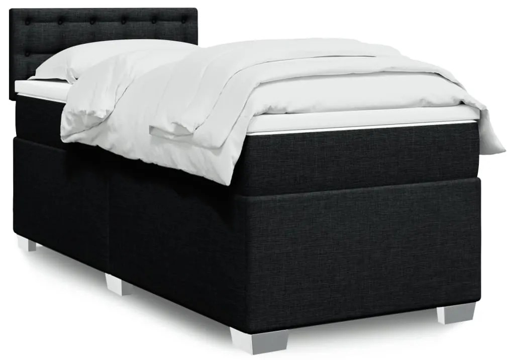vidaXL Pat box spring cu saltea, negru, 90x200 cm, textil