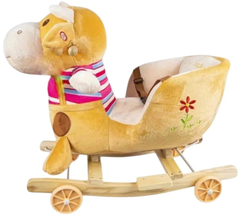 Balansoar Muzical 2 in 1 din Plus cu Roti, NOVOKIDS™ Happy Bouncer Cow, Dimensiuni 58x50x30 cm, model Vacuta bej