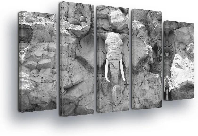 GLIX Tablou - Elephant in Shades of Gray 2 x 30x80 / 3 x 30x100 cm
