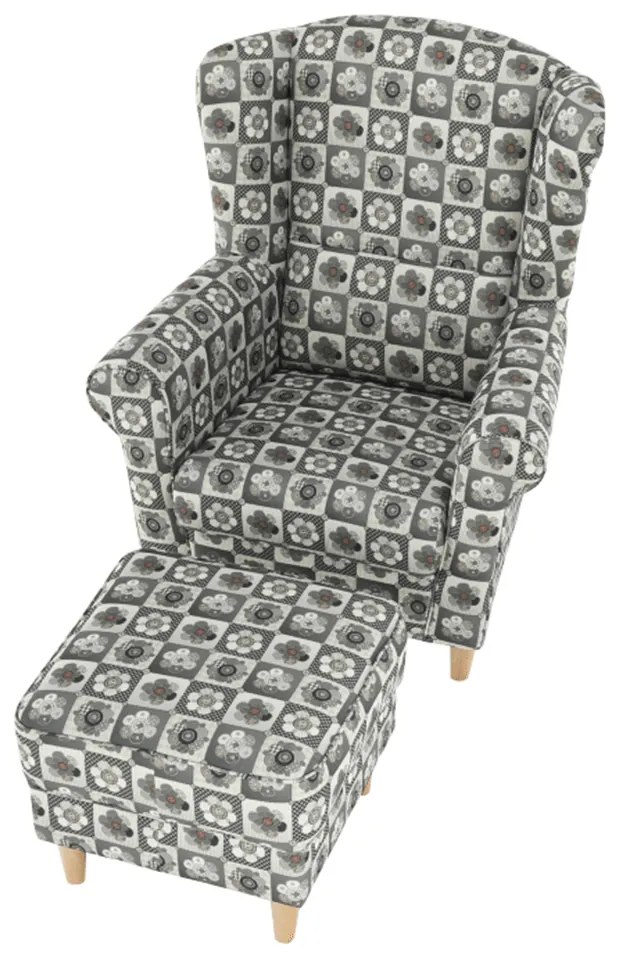 Fotoliu cu taburet, material textil în stilul patchwork N1, ASTRID