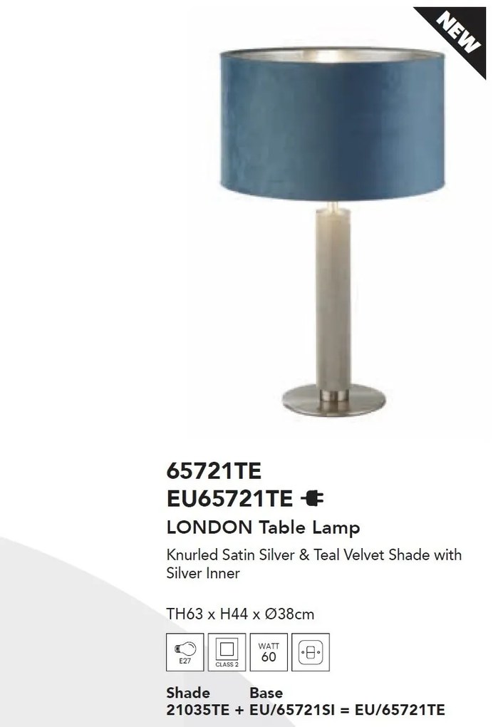 Veioza/Lampa de masa design decorativ London argintiu/teal
