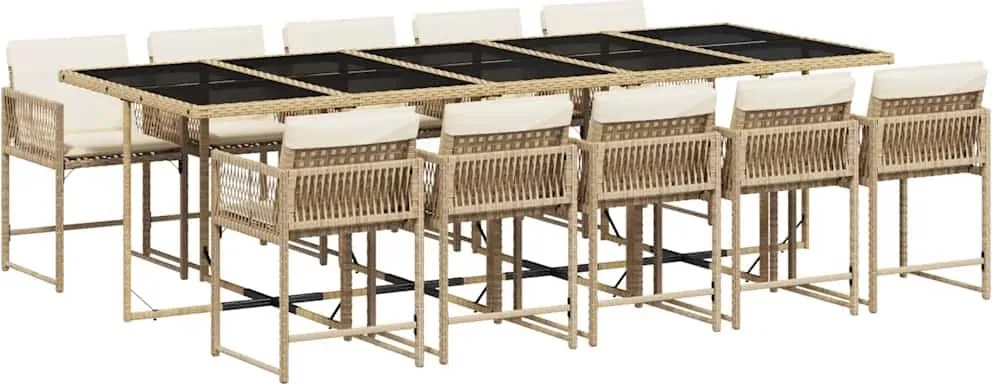 vidaXL Set mobilier de grădină cu perne, 11 piese, bej, poliratan