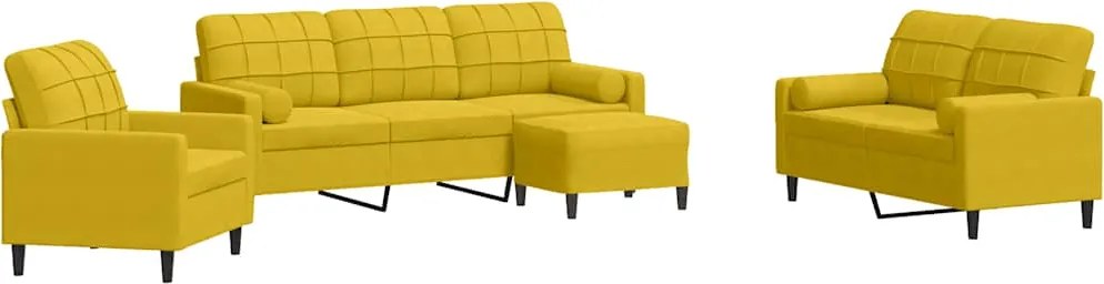 vidaXL Set de canapele cu perne/rulouri, 4 piese, galben, catifea