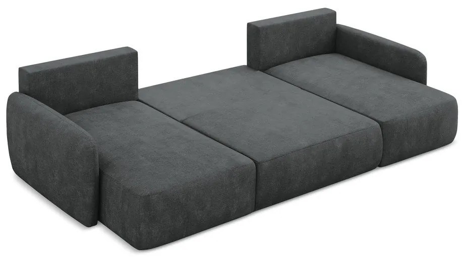 Colțar gri închis extensibil/cu spațiu de depozitare cu tapițerie din chenille (în formă de "U") Lilo – Makamii